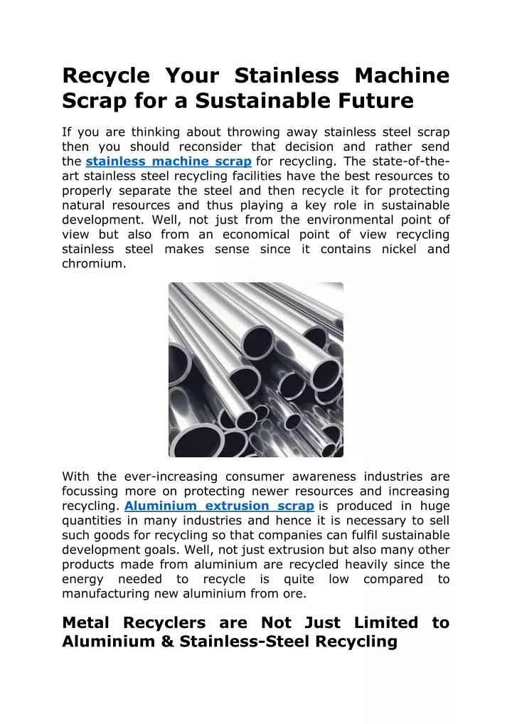 recycle your stainless machine scrap