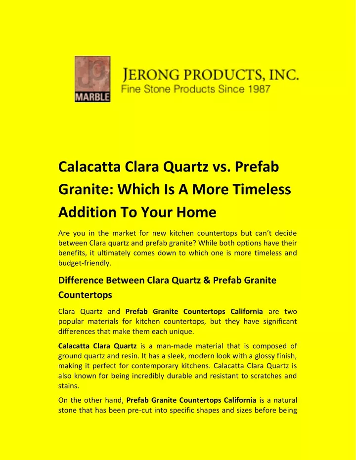 calacatta clara quartz vs prefab granite which