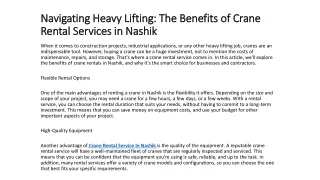 Navigating Heavy Lifting: The Benefits of Crane Rental Services in Nashik