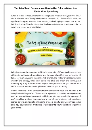 The Art of Food Presentation How to Use Color to Make Your Meals More Appetizing