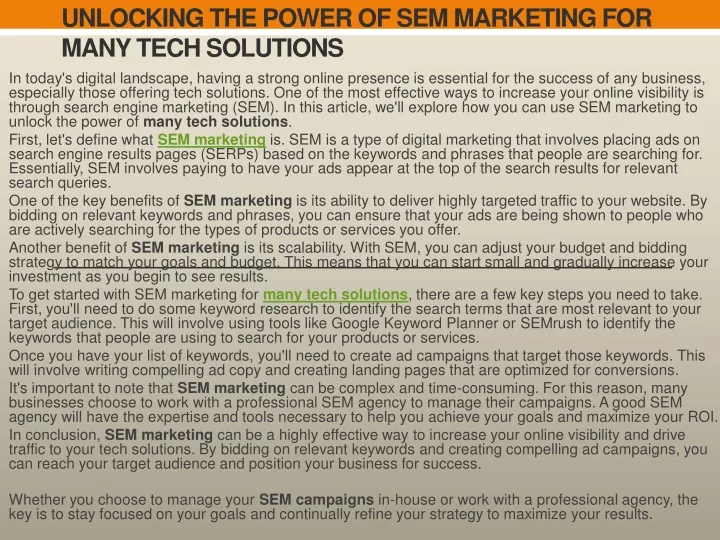 unlocking the power of sem marketing for many tech solutions