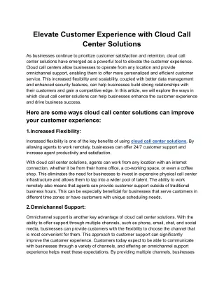 elevate customer experience with cloud call
