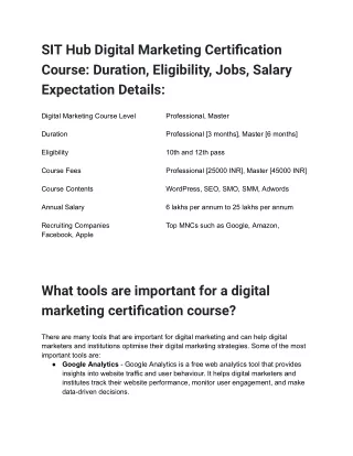 SIT Hub Digital Marketing Certification Course_ Duration, Eligibility, Jobs, Salary Expectation Details_