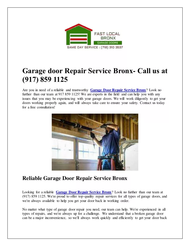 garage door repair service bronx call