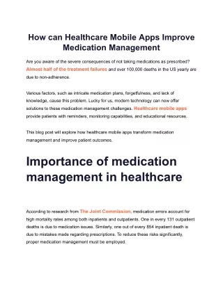 How can Healthcare Mobile Apps Improve Medication Management