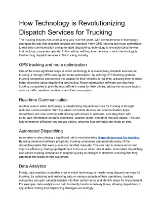 How Technology is Revolutionizing Dispatch Services for Trucking