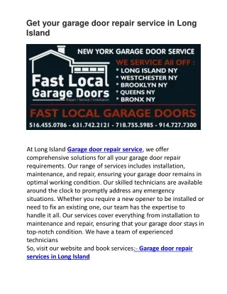 Professional Garage Door Repair Services in long island- Get Yours Fixed Now!