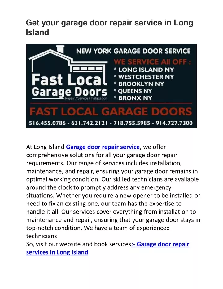 get your garage door repair service in long island