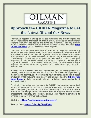 Approach the OILMAN Magazine to Get the Latest Oil and Gas News