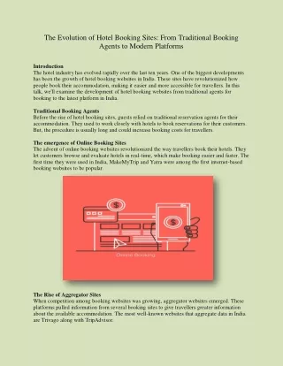 The Evolution of Hotel Booking Sites From Traditional Booking Agents to Modern Platforms