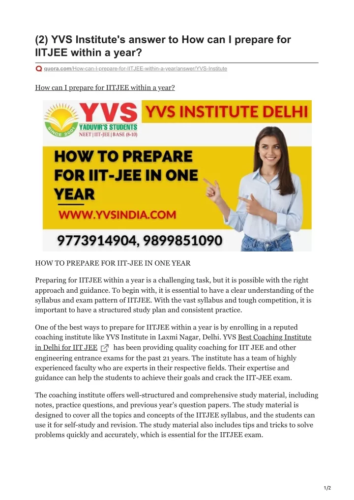 2 yvs institute s answer to how can i prepare