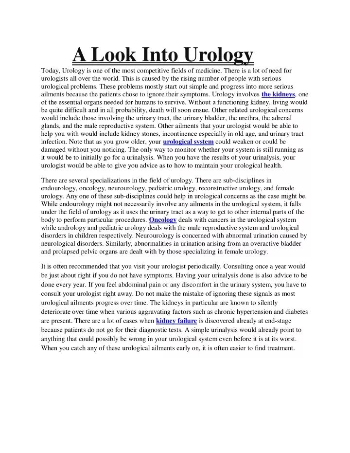 a look into urology today urology