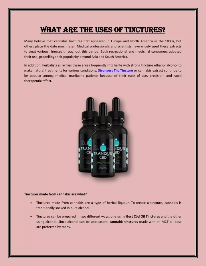 what are the uses of tinctures what are the uses