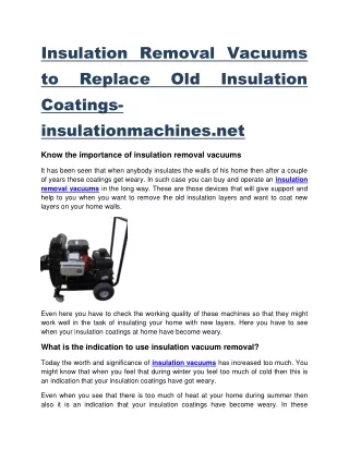 Insulation Removal Vacuums to Replace Old Insulation Coatings-insulationmachines.net