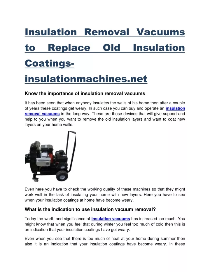 insulation removal vacuums to replace