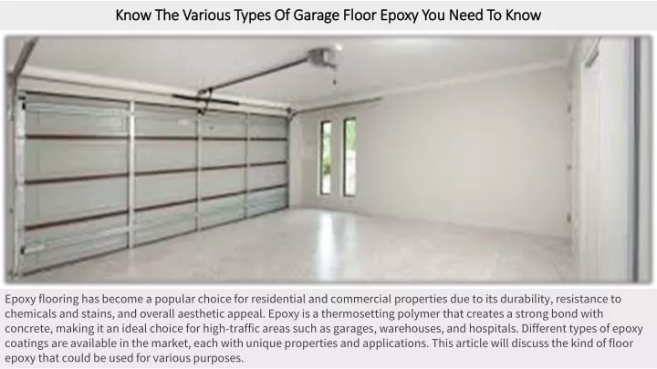 know the various types of garage floor epoxy you need to know