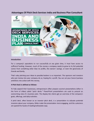 Advantages Of Pitch Deck Services India and Business Plan Consultant