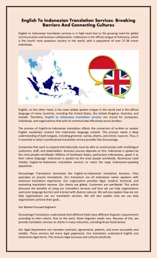 English to Indonesian Translation Services.