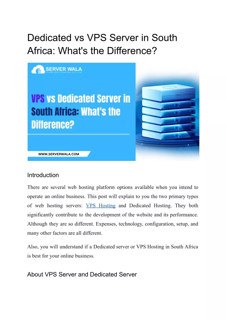 dedicated vs vps server in south africa what