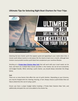 Ultimate Tips for selecting right Boat Charters for Your Trips
