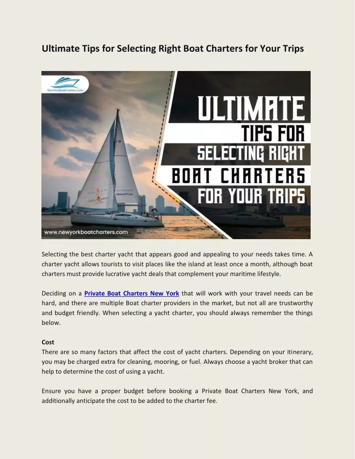 ultimate tips for selecting right boat charters