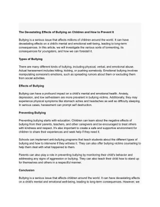 the devastating effects of bullying on children