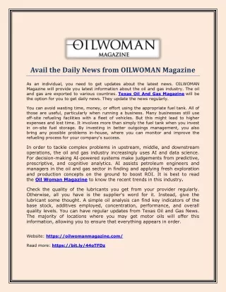 Avail the Daily News from OILWOMAN Magazine