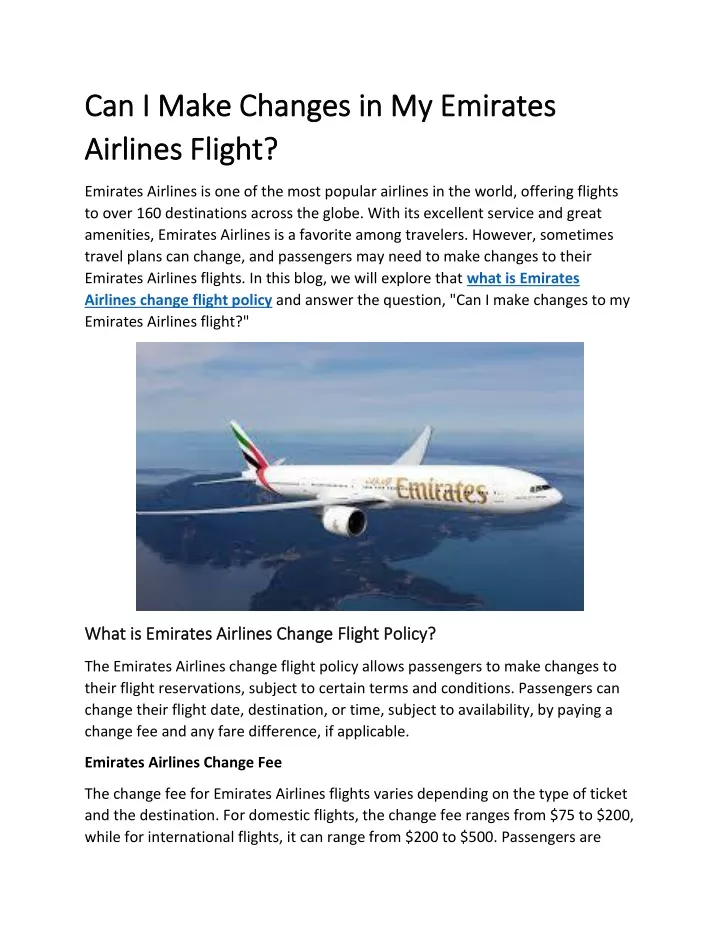 can i make changes in my emirates can i make