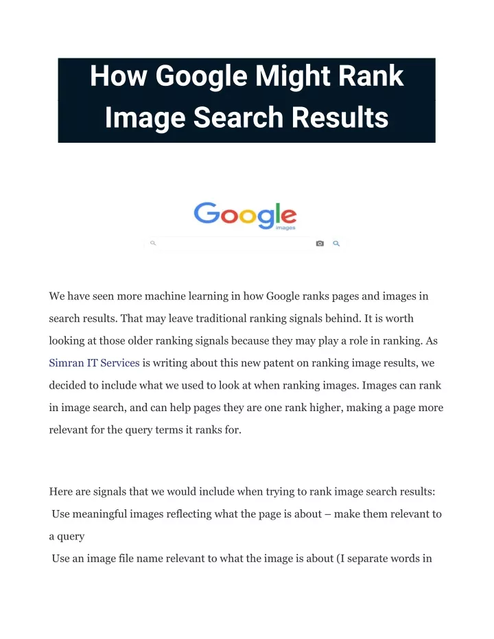 how google might rank image search results