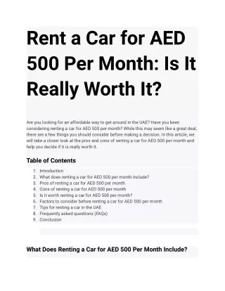 Rent a Car for AED 500 Per Month