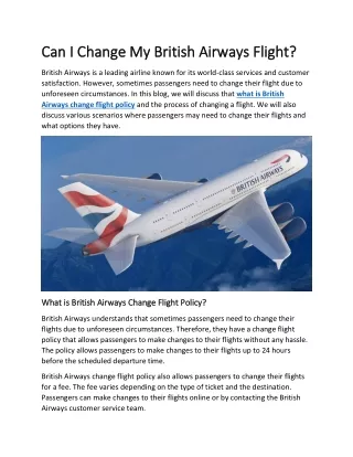 Can I Change My British Airways Flight