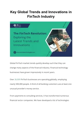Key Global Trends and Innovations in FinTech Industry - BoTree Technologies