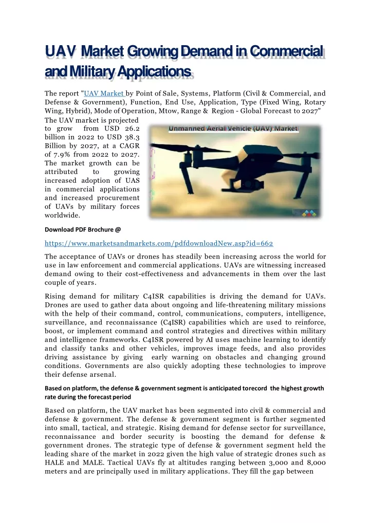 uav market growing demand in commercial and military applications