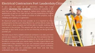 Electrical Contractors Fort Lauderdale Citizens Can Trust_