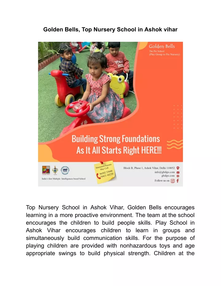 golden bells top nursery school in ashok vihar