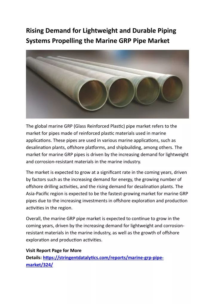 rising demand for lightweight and durable piping