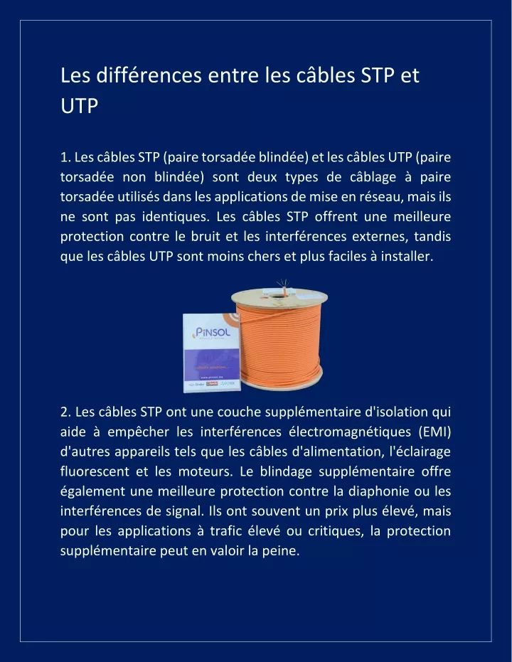 les diff rences entre les c bles stp et utp