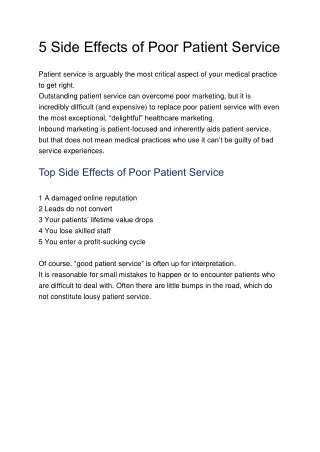 5 side effects of poor patient service