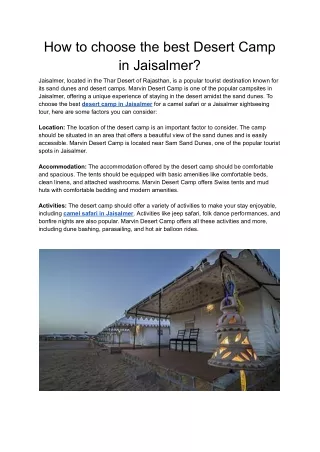 how to choose the best desert camp in jaisalmer