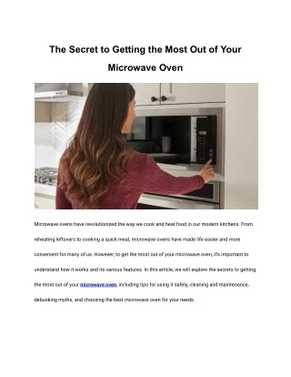 The Secret to Getting the Most Out of Your Microwave Oven
