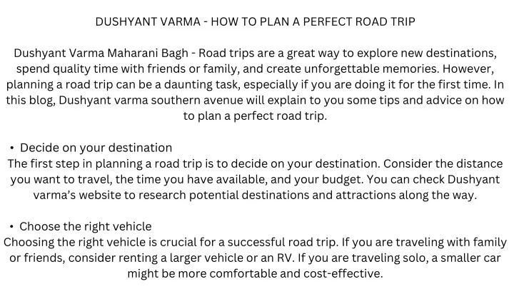 dushyant varma how to plan a perfect road trip