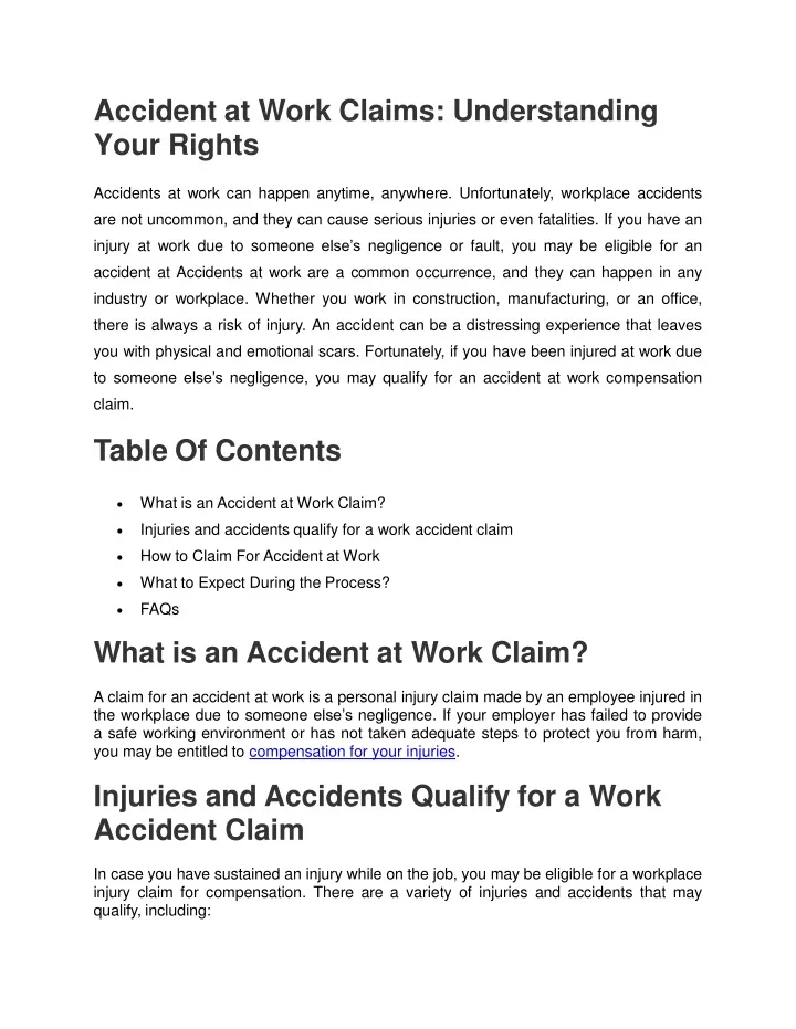 accident at work claims understanding your rights
