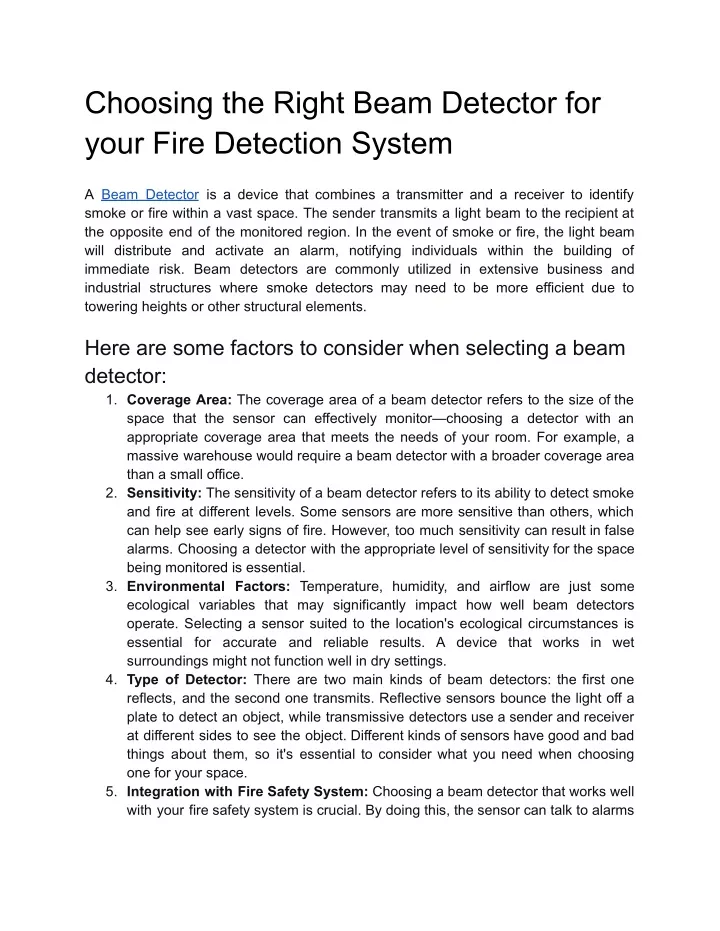 choosing the right beam detector for your fire