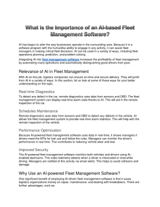 Importance of an AI-based Fleet Management Software