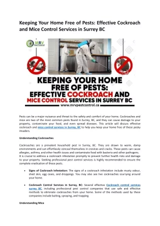 Keeping Your Home Free of Pests Effective Cockroach and Mice Control Services in Surrey BC