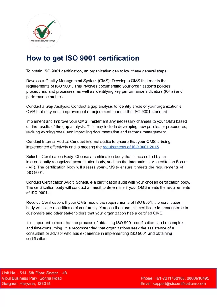 how to get iso 9001 certification