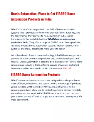 FIBARO Home Automation Products India for Modern Homes