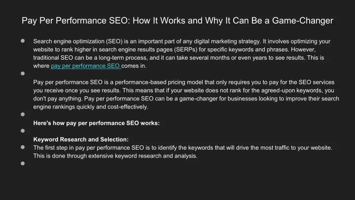 pay per performance seo how it works