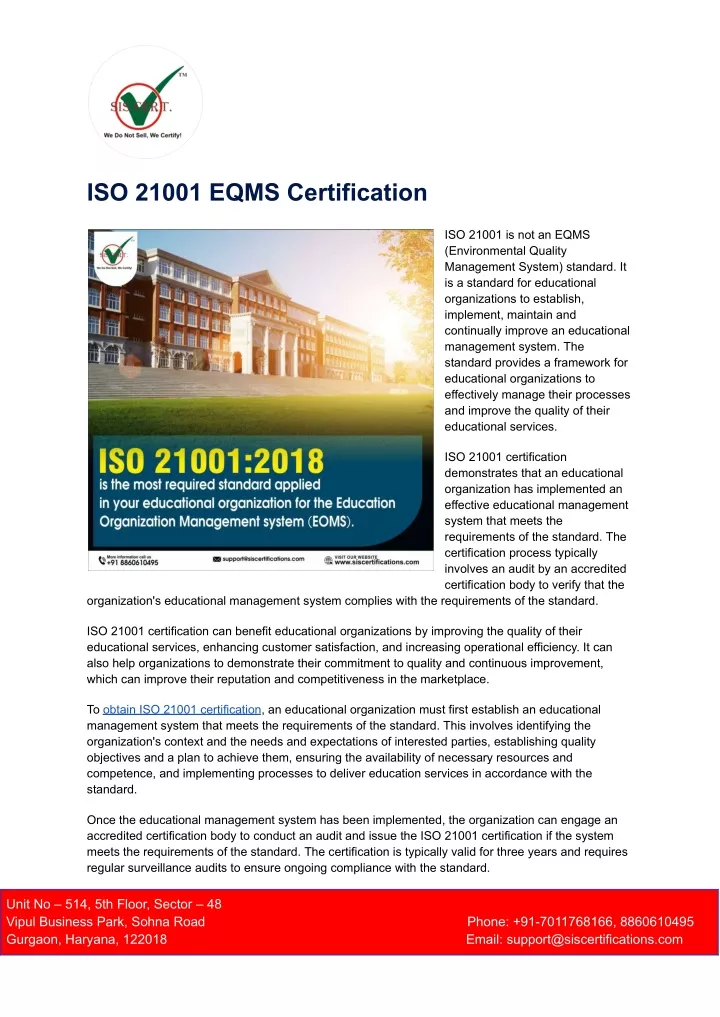 iso 21001 eqms certification