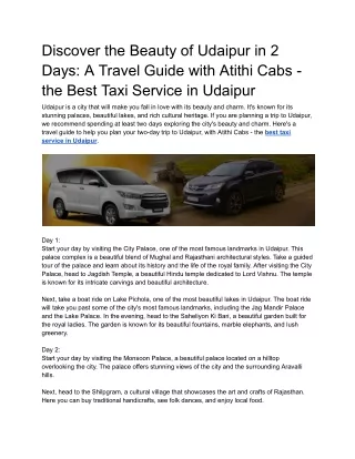 Discover the Beauty of Udaipur in 2 Days: A Travel Guide with Atithi Cabs